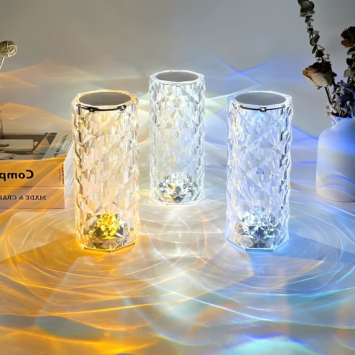 Lámpara de Mesa Táctil Regulable Recargable Efecto Cristal