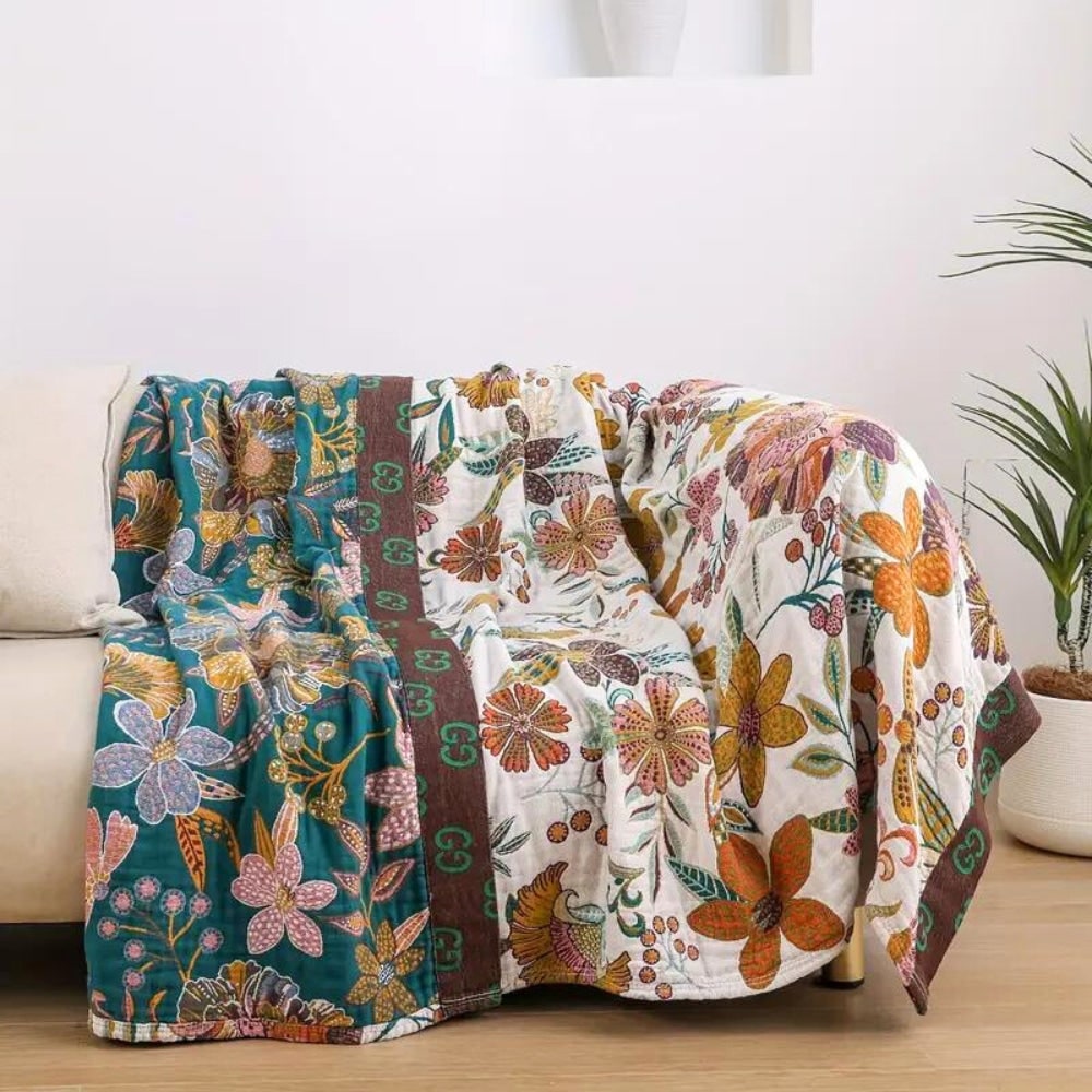 Manta Reversible de Algodón con Estampado Floral, 3 Tamaños