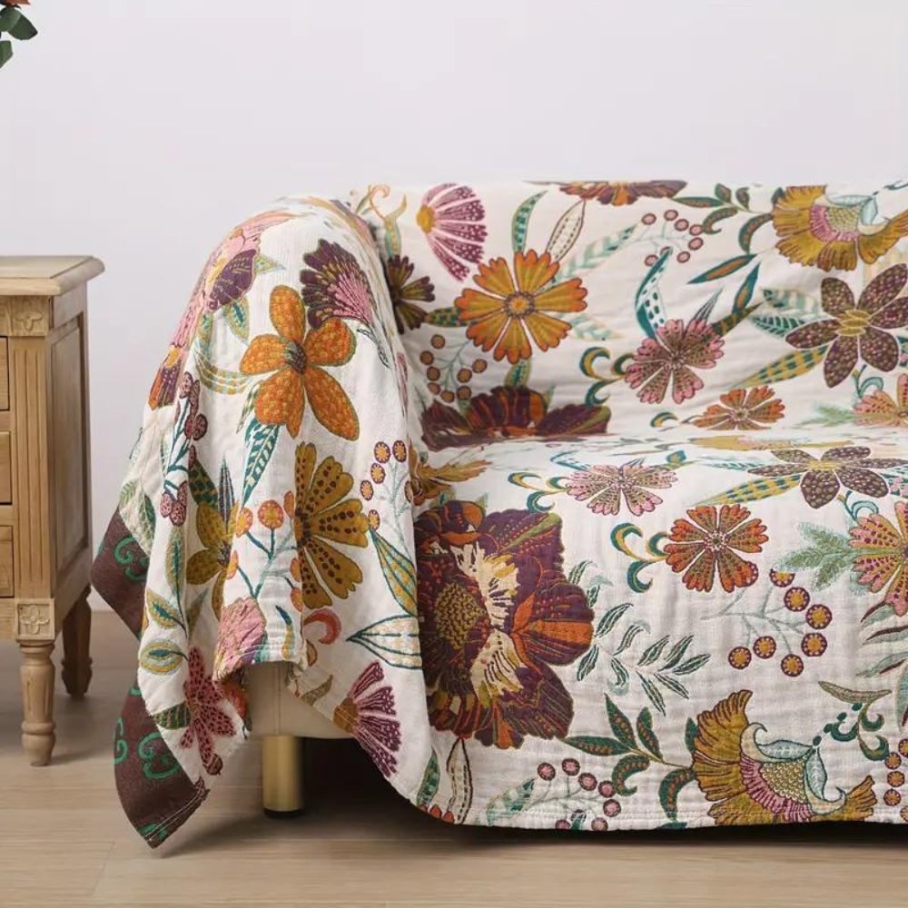 Manta Reversible de Algodón con Estampado Floral, 3 Tamaños