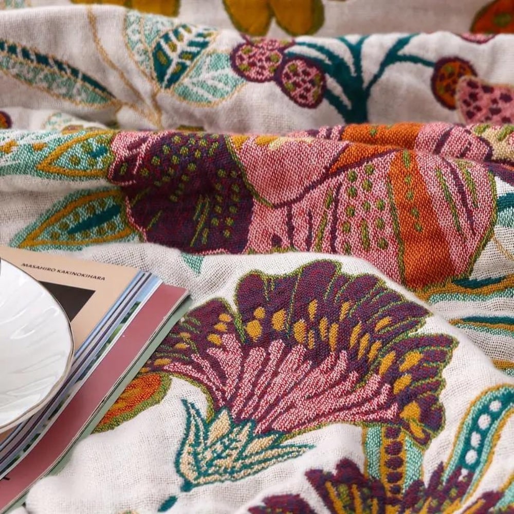 Manta Reversible de Algodón con Estampado Floral, 3 Tamaños