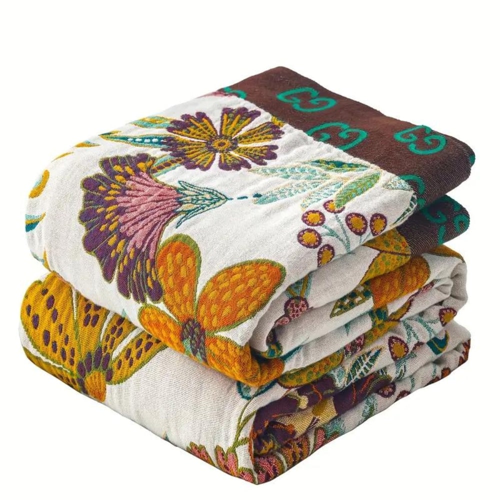 Manta Reversible de Algodón con Estampado Floral, 3 Tamaños