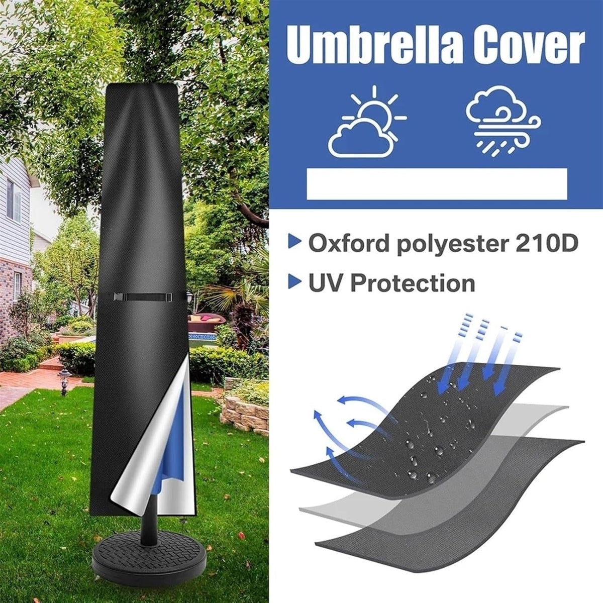 Funda para Sombrilla de Jardín Impermeable, Gris Verde Negro