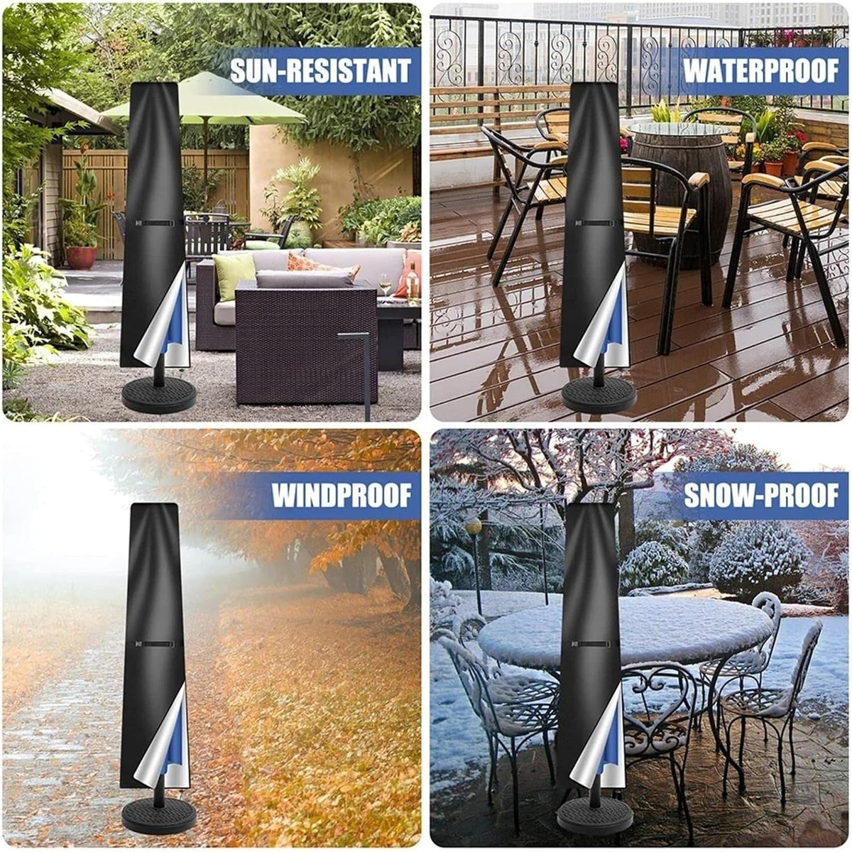 Funda para Sombrilla de Jardín Impermeable, Gris Verde Negro