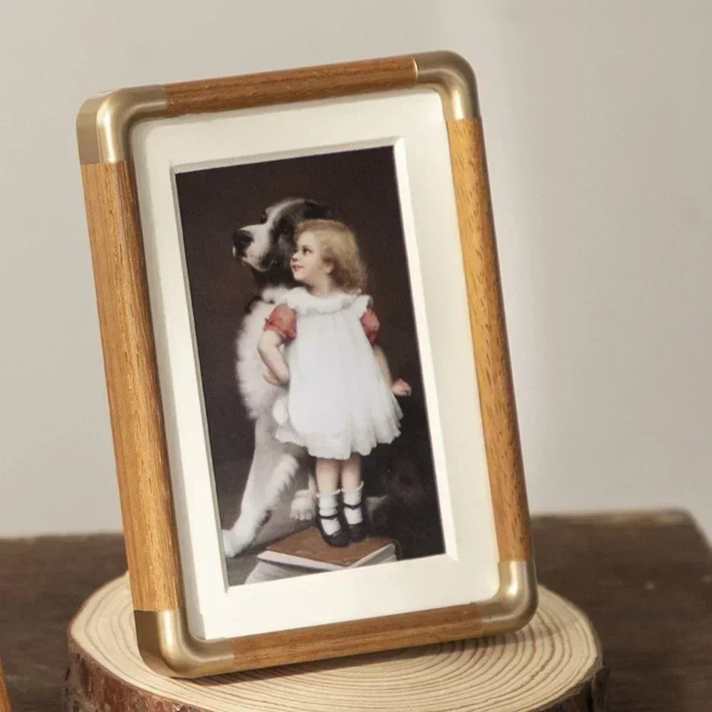 Marco de Fotos de Mesa Brooks de Madera y Latón Vintage