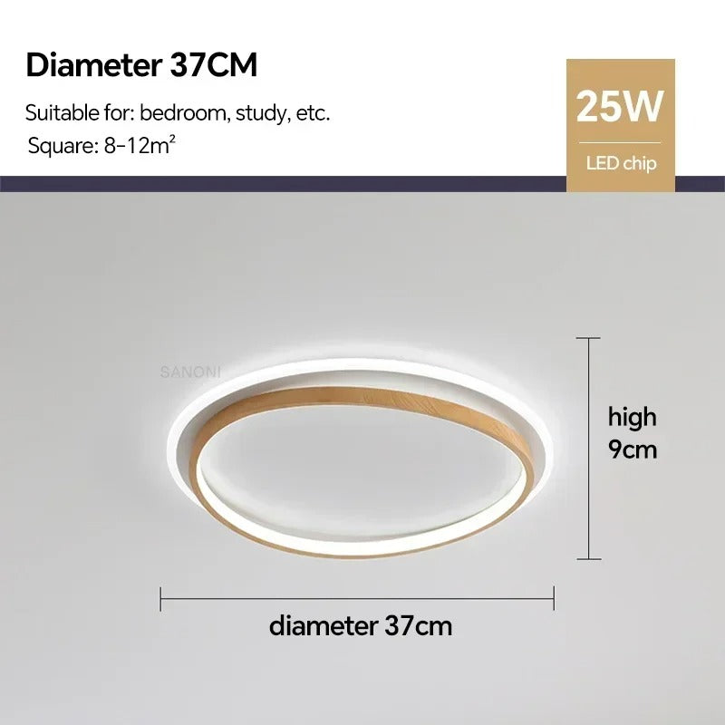 Plafón LED Redondo de Nogal y Dorado Moderno con 3 Tonos