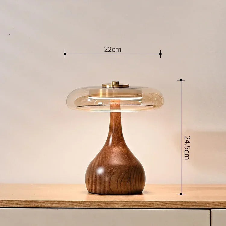 Lámpara de Mesa Andi de Cristal con Latón y Madera de Nogal