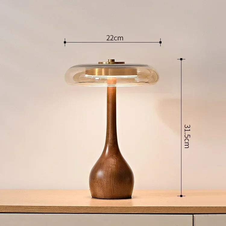 Lámpara de Mesa Andi de Cristal con Latón y Madera de Nogal