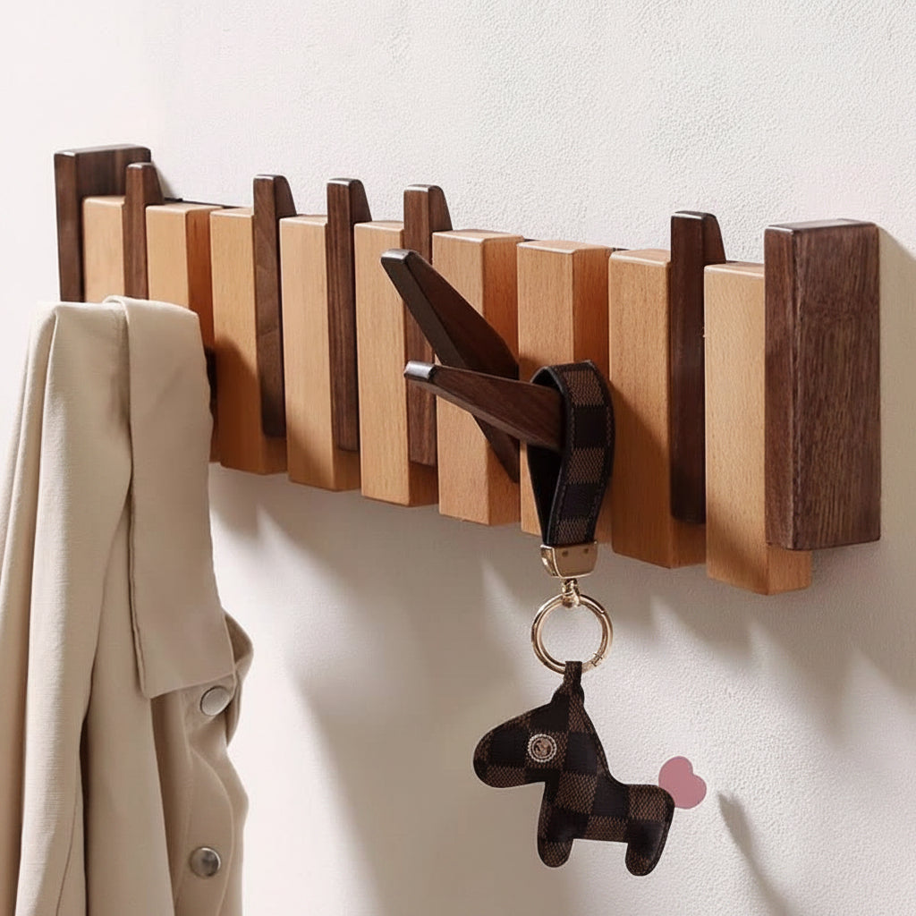 Perchero de Pared de Haya con Ganchos Plegables, 4 a 8