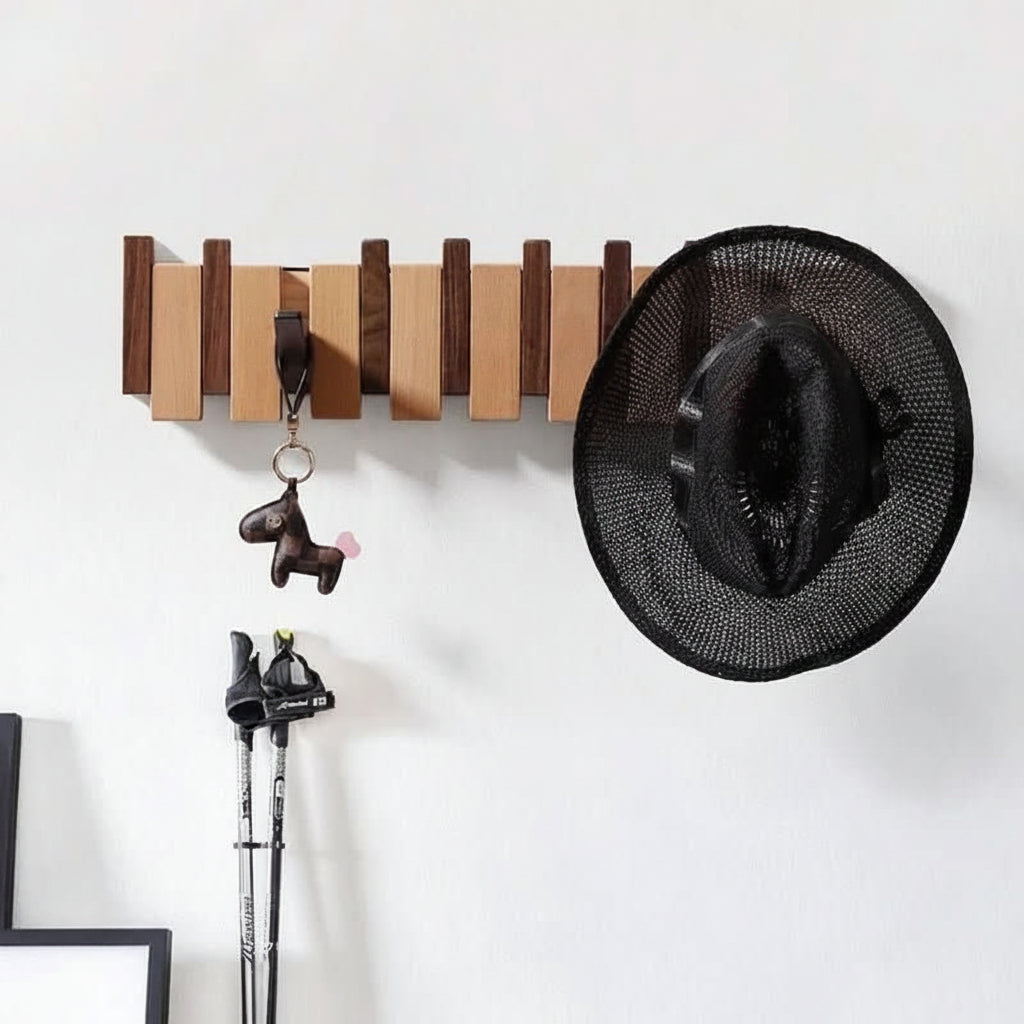 Perchero de Pared de Haya con Ganchos Plegables, 4 a 8