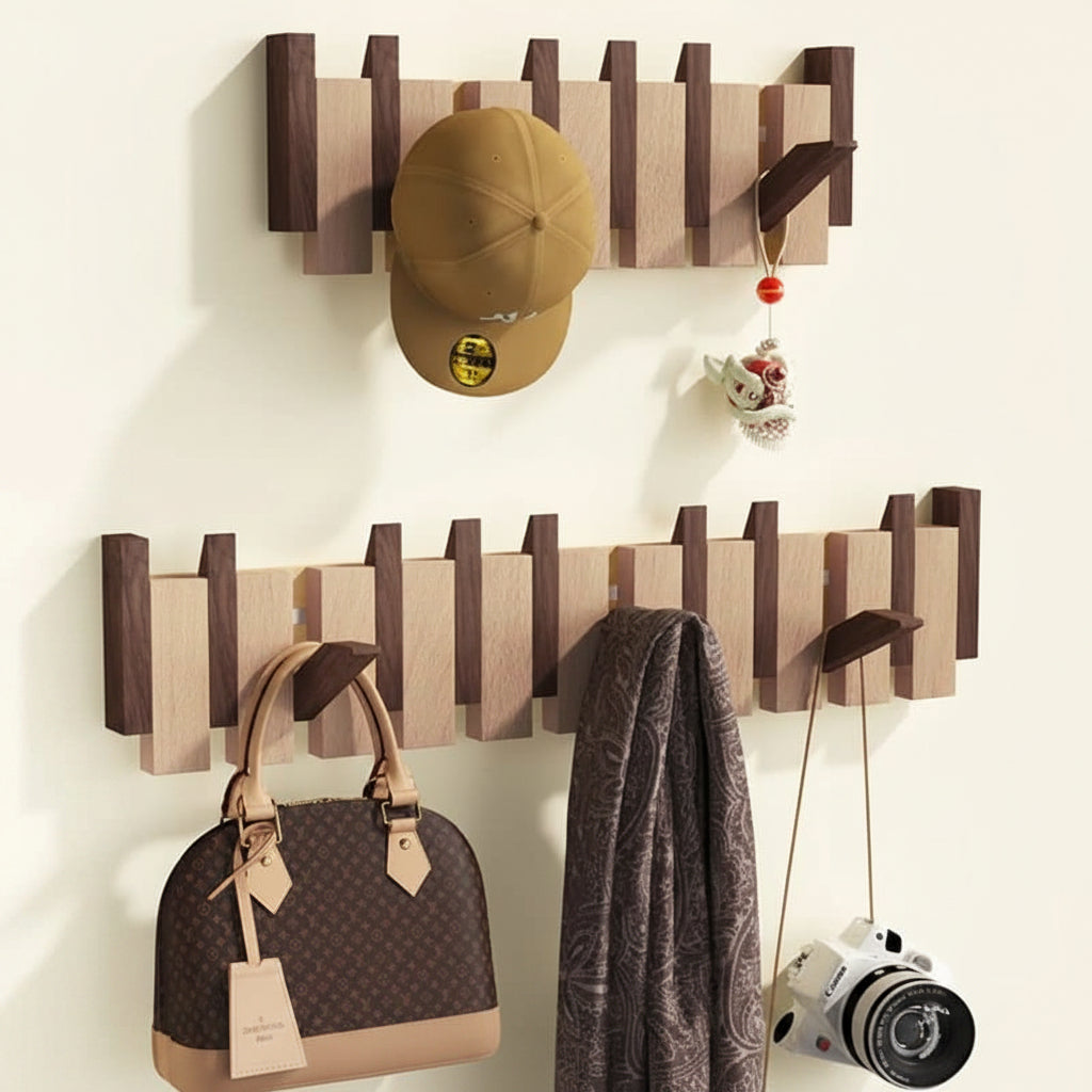 Perchero de Pared de Haya con Ganchos Plegables, 4 a 8