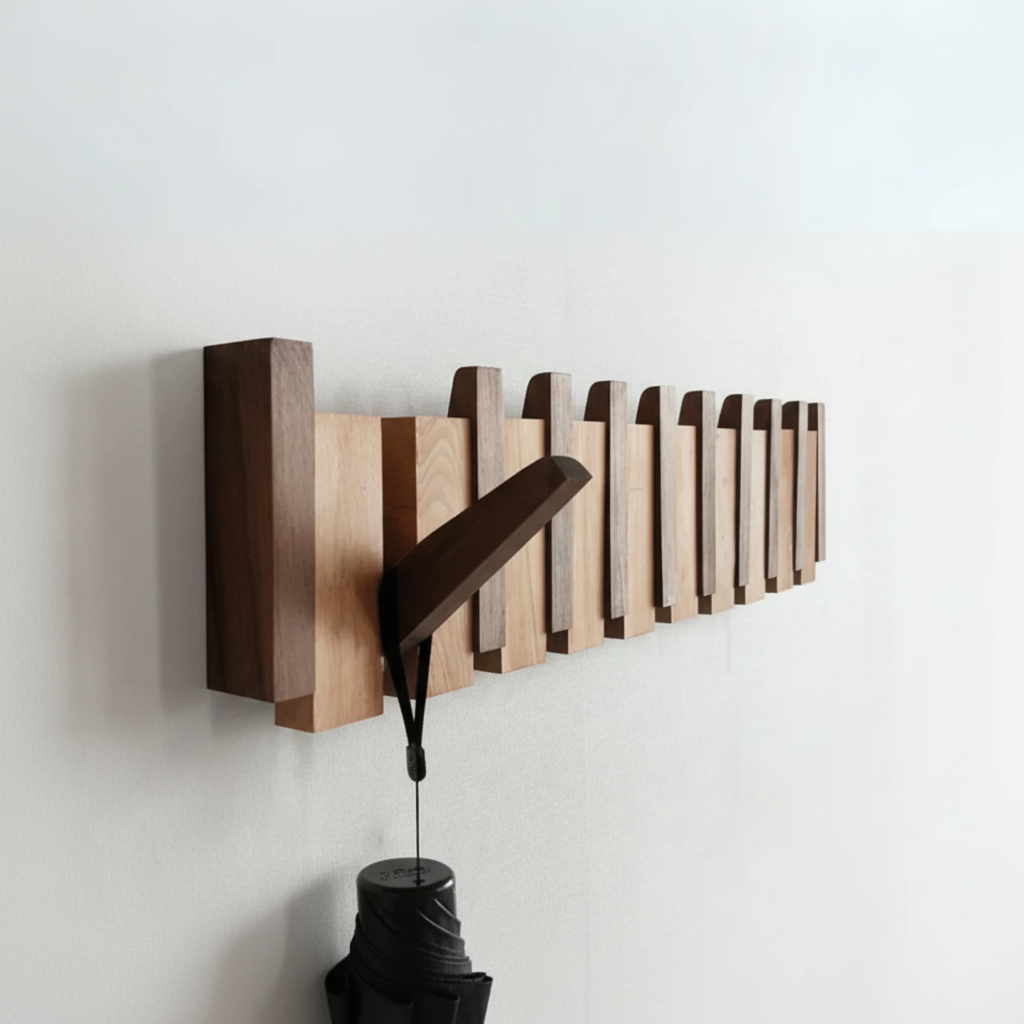 Perchero de Pared de Madera Estilo Piano, 4, 6 u 8 Ganchos