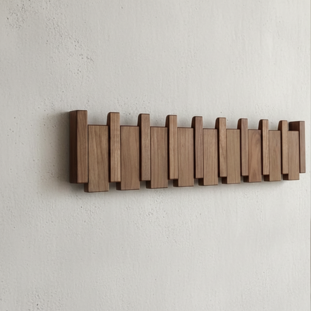 Perchero de Pared de Madera Estilo Piano, 4, 6 u 8 Ganchos
