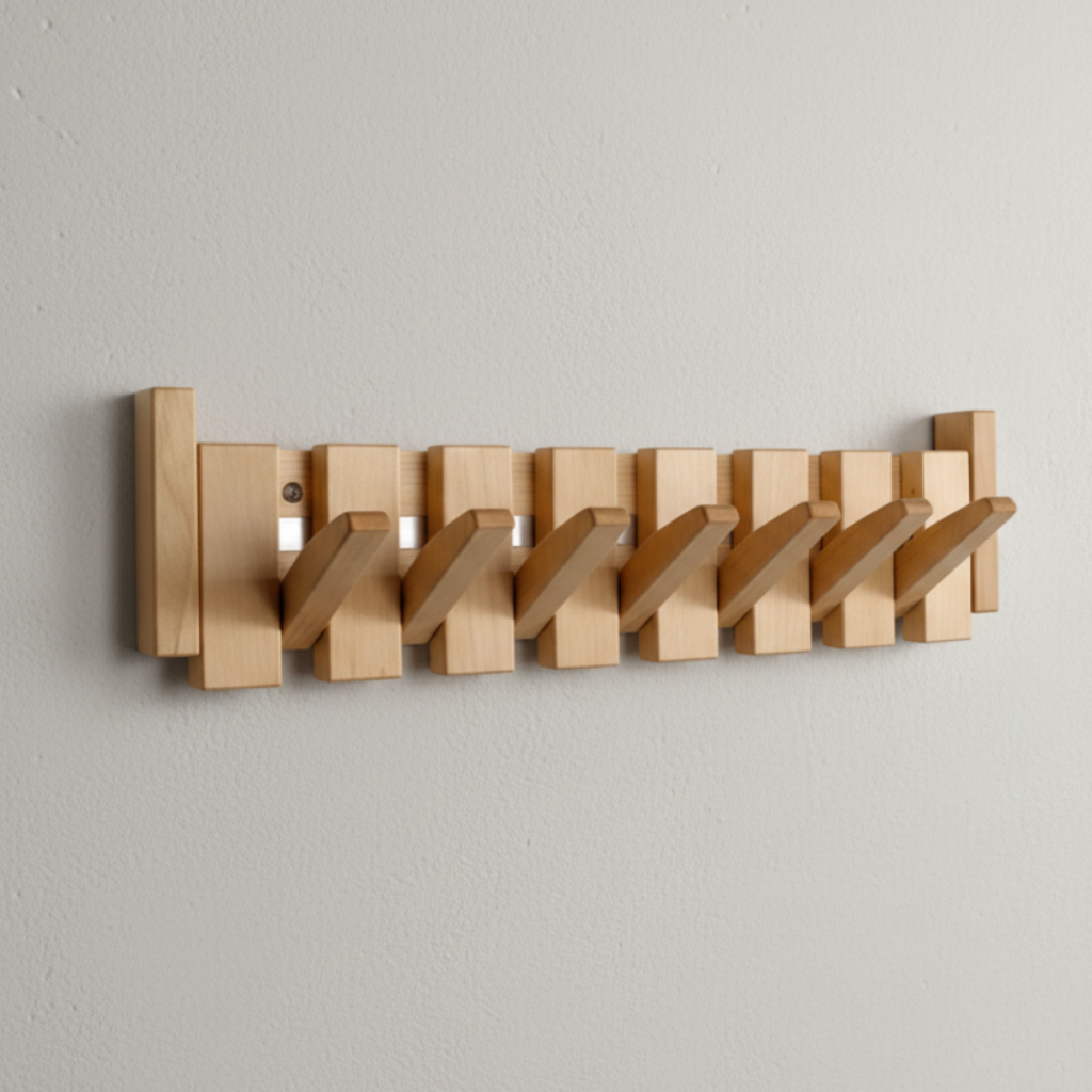 Perchero de Pared de Madera Estilo Piano, 4, 6 u 8 Ganchos