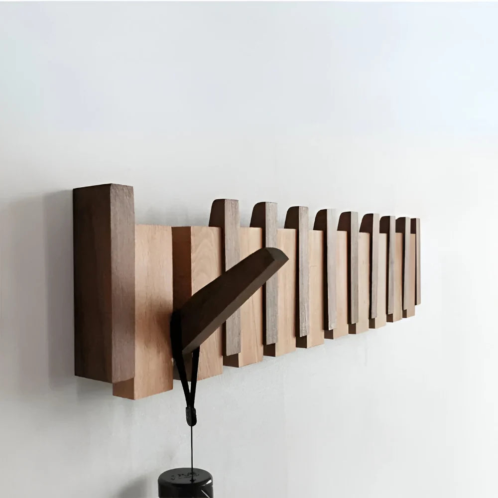 Perchero de Pared de Madera Piano con Ganchos Plegables