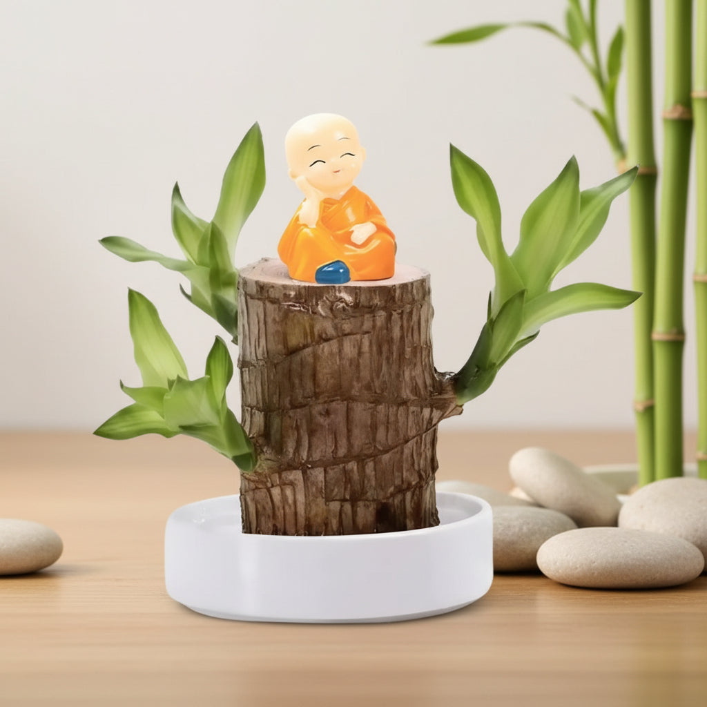 Soporte para Plantas de Madera en Forma de Árbol con Buda