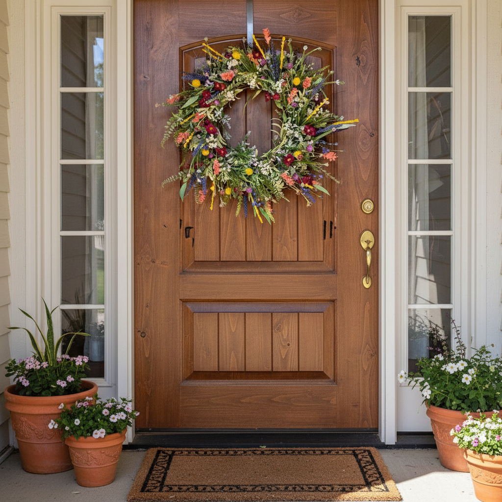 Corona de Flores de Primavera para Puerta Principal 40 cm