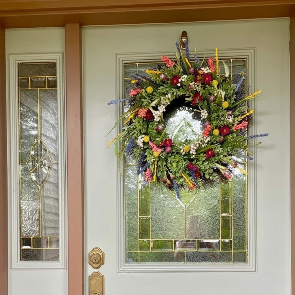 Corona de Flores de Primavera para Puerta Principal 40 cm