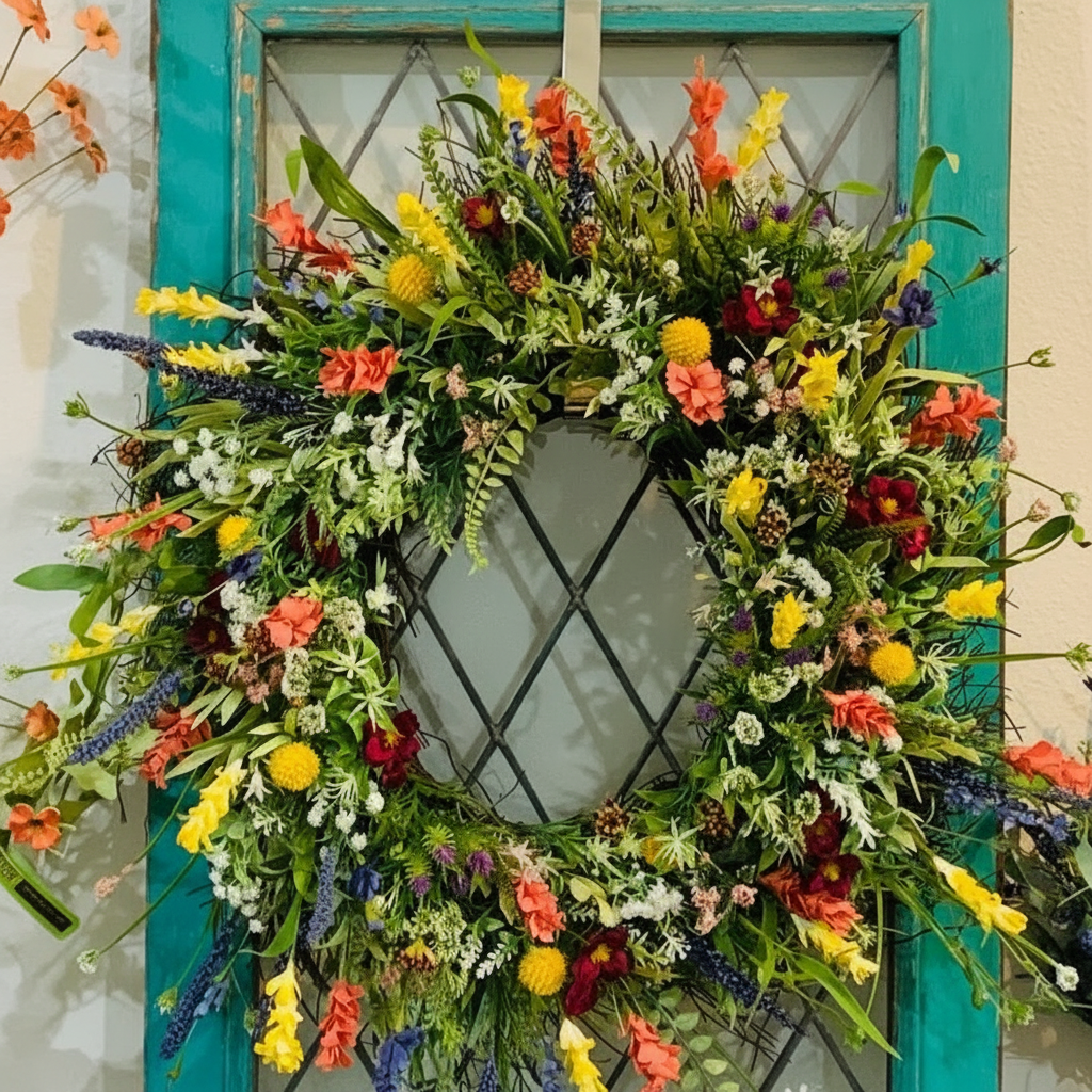 Corona de Flores de Primavera para Puerta Principal 40 cm
